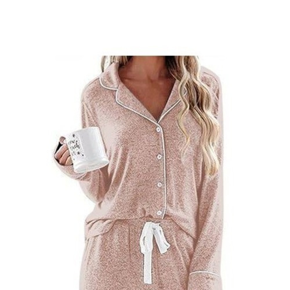 Womens Mauve Pink Heathered Button Down Pajama Top‎ Long Sleeve Notch Collar L